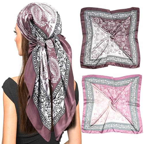 Pink Paisley Silk Head Scarf -Womens 35 Square Classic Silk Like Neck Scarfs for Hair Wrapping at Night(2 Pack-S) von vimate