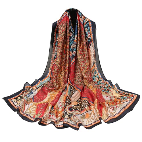 Seide Satin Schals-Damen/Familien Mode gedruckt Oblong Hals Schal Kopfwrap Halswrap für Frühling Herbst mit Geschenk verpackt (DE-Style 02) von vimate