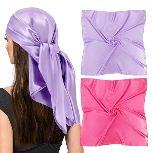 Silk Scarf for Women-35 Inch Square Purple Satin Head Scarf for Hair Wrapping at Night Silk Neck Scarfs(2 Pack-Purple+Fuchsia) von vimate