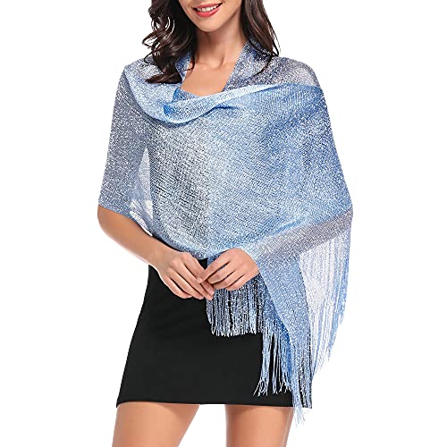 vimate Abend Schal Wrap, Damen Solid Hellblau schimmernd Abend Schal Tücher und Wraps für Abschlussball Party Kleider (DE-Light Blue) von vimate