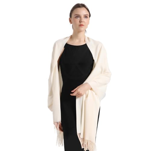 vimate Creme Cashmere Pashmina Schal, Frauen Formale Hochzeit Pashmina Tücher und Wickel für Abendkleider (DE-Cream) von vimate