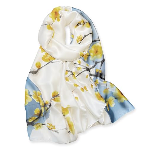 vimate Creme große Satin-Schal für Frauen, Frühling Oblong Silky Hals Schals für Geburtstag Weihnachten Geschenk (DE-Style 22) von vimate