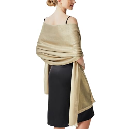 vimate Glitter Abend Schal Wrap, Soft Gold Pashmina Brautkleid Schals und Wraps für Frauen Brautkleider (DE-Gold) von vimate