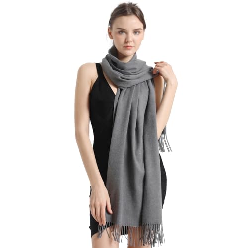 vimate Graue Pashmina Stola und Tücher für Frauen, Soft Gray Cashmere Pashmina Schals und Tücher für Männer/Frauen (DE-Grau) von vimate