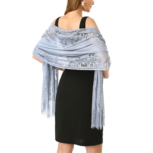 vimate Grauer Spitzenschal-Schal-Sommer Eleganter formeller Gästeschal Wraps für Damen Schickes Brautabendkleid (DE-Style 1-Grau) von vimate