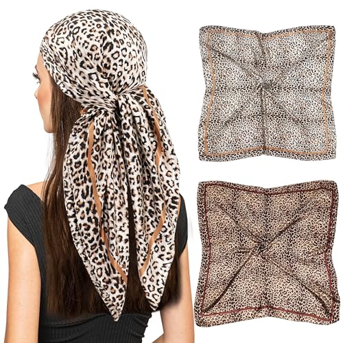 Leopard Silk Head Scarf -Ladies 35'' Satin Hair Scarf for Wrapping at Night Silk Scarfs for Women Neck for Spring Summer Fall Winter(2 Pack-Q) von vimate