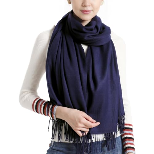 vimate Marineblaue Pashmina Schals, dunkelblaue Frauen Pashminas Tücher und Wickel für Kleider (DE-Navy Blue) von vimate