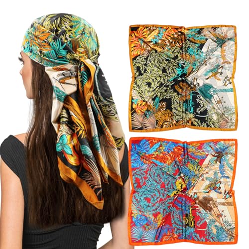 vimate Seidenschal Damen -Frühling Herbst 35“ Quadrat groß Orange Sei Haar Kopf Wrap Schals für Schlafen Wrap in r Nacht (2 Pack-F) von vimate