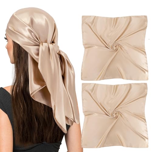 Vimate 35'' Seiden-Kopftuch - Sommer Quadratisches Bandana für Damen, Satin Haar- und Halsschal für die Nacht (2er Pack-Kamel) von vimate