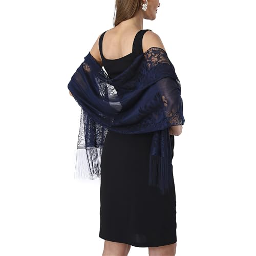 vimate formaler Schal für Abendkleider-Sommer Transparente Spitze Marineblau Abendtücher und Schals für Frauen Dressy(DE-Style 1-Navy) von vimate