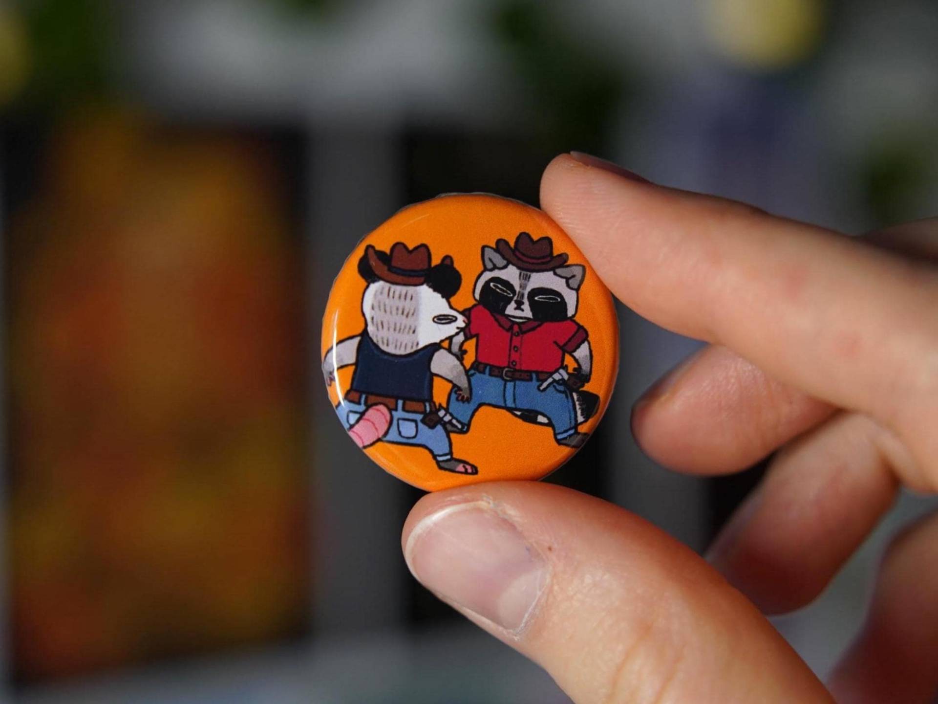 Cowboy Duel Waschbär Und Opossum - 32 Mm Pinback Magnet von vimblesart