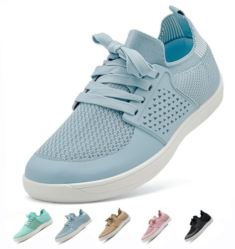 vinshoeci Barfußschuhe Damen Herren - Breite Zehenbox Atmungsaktiv Mesh Barfuss Sneaker/Leichtgewichts rutschfest Fitnessschuhe Walkingschuhe（Blau 43 EU von vinshoeci
