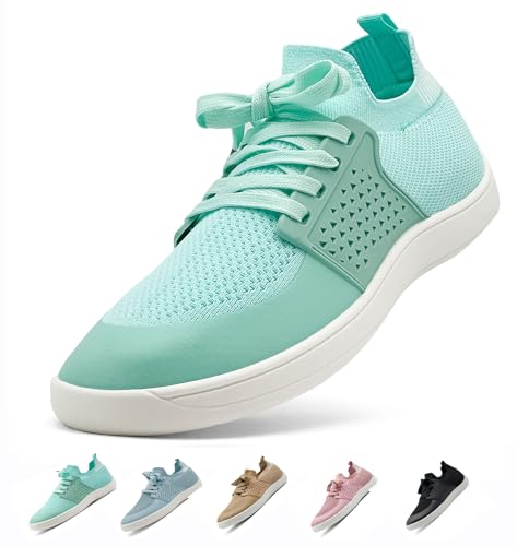 vinshoeci Barfußschuhe Damen Herren - Breite Zehenbox Atmungsaktiv Mesh Barfuss Sneaker/Leichtgewichts rutschfest Fitnessschuhe Walkingschuhe（Hellgrün 38 EU von vinshoeci