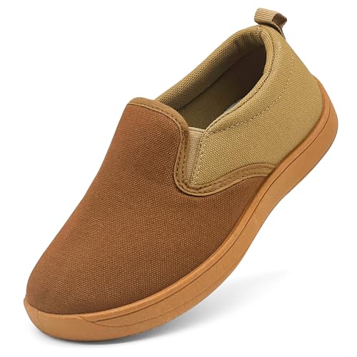 vinshoeci Kinder Barfußschuhe Breite Jungen Mädchen Kleinkind Barfussschuhe Leicht Atmungsaktiv Slip On Canvas Sneaker Casual Laufschuhe Braun 30 EU von vinshoeci