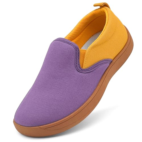 vinshoeci Kinder Barfußschuhe Breite Jungen Mädchen Kleinkind Barfussschuhe Leicht Atmungsaktiv Slip On Canvas Sneaker Casual Laufschuhe Dunkelviolett 36 EU von vinshoeci