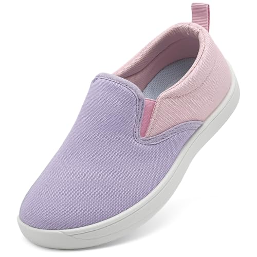 vinshoeci Kinder Barfußschuhe Breite Jungen Mädchen Kleinkind Barfussschuhe Leicht Atmungsaktiv Slip On Canvas Sneaker Casual Laufschuhe Hellviolett 32 EU von vinshoeci