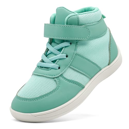 vinshoeci Kinder Barfußschuhe Jungen Mädchen - Breite Zehenbox Hight Top Barfuss Schuhe/Warm Gefüttert rutschfest Winter Sneakers(Hellgrün 35 EU) von vinshoeci
