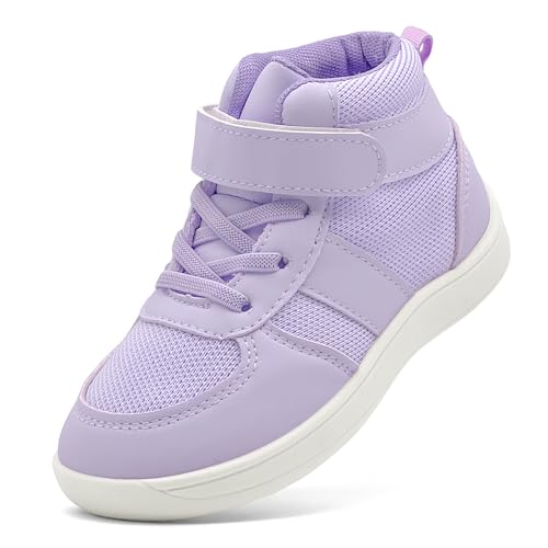 vinshoeci Kinder Barfußschuhe Jungen Mädchen - Breite Zehenbox Hight Top Barfuss Schuhe/Warm Gefüttert rutschfest Winter Sneakers(Lila 27 EU) von vinshoeci