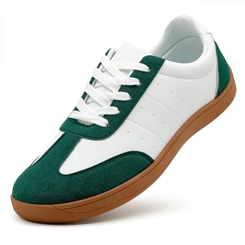 vinshoeci Retro Sneaker Damen Herren - Modische Low-Top Leder Freizeitschuhe fur Tennis Skateboarden/rutschfeste Walking Turnschuhe(Grün-Weiß 41 EU) von vinshoeci