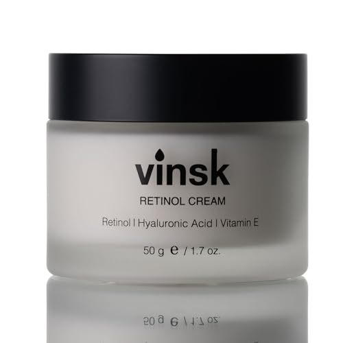 vinsk® Retinol Creme [50ml] | Vitamin A Creme für glatte Haut | Ideal als Frauen & Männer Nachtpflege oder Tagescreme | Hydratisierende Hyaluron & Vitamin A Gesichtscreme I Vitamin A Säure Creme von vinsk