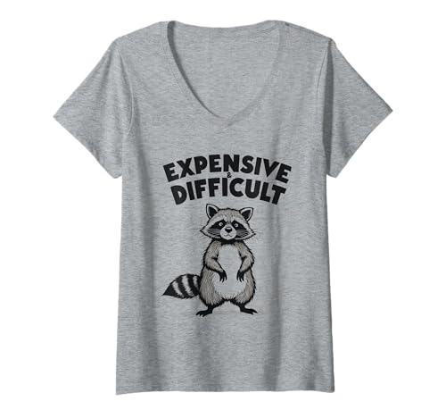 Damen Lustiger Waschbär im Vintage-Retro-Design T-Shirt mit V-Ausschnitt von vintage Expensive and Difficult funny Raccoon