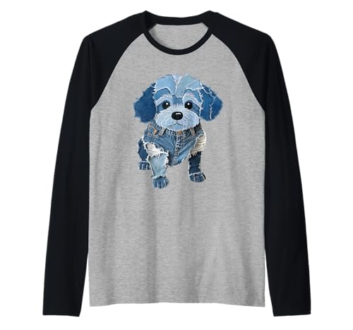 Lustiger Retro-Jeans-Patch mit Tiermotiv im Patchwork-Stil Raglan Lustiger Retro-Jeans-Patch mit Tiermotiv im Patchwork-Stil Raglan von vintage animal art Dog pattern denim patchwork Tee