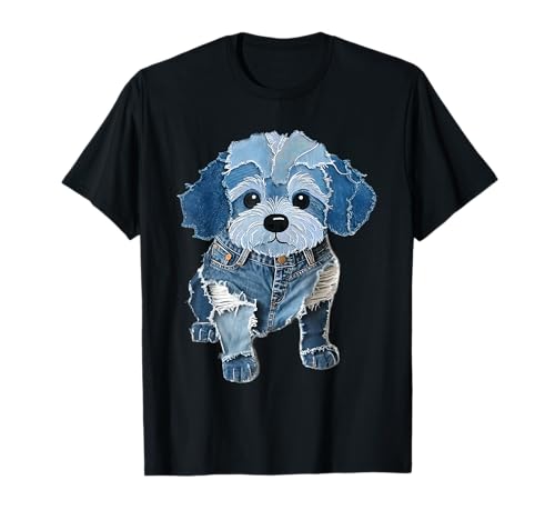 Lustiger Retro-Jeans-Patch mit Tiermotiv im Patchwork-Stil T-Shirt Lustiger Retro-Jeans-Patch mit Tiermotiv im Patchwork-Stil T-Shirt von vintage animal art Dog pattern denim patchwork Tee