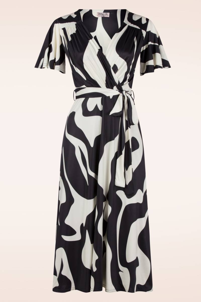 Brooke Abstract Cross Over Swing Dress in Schwarz und Weiß. von vintage chic for topvintage