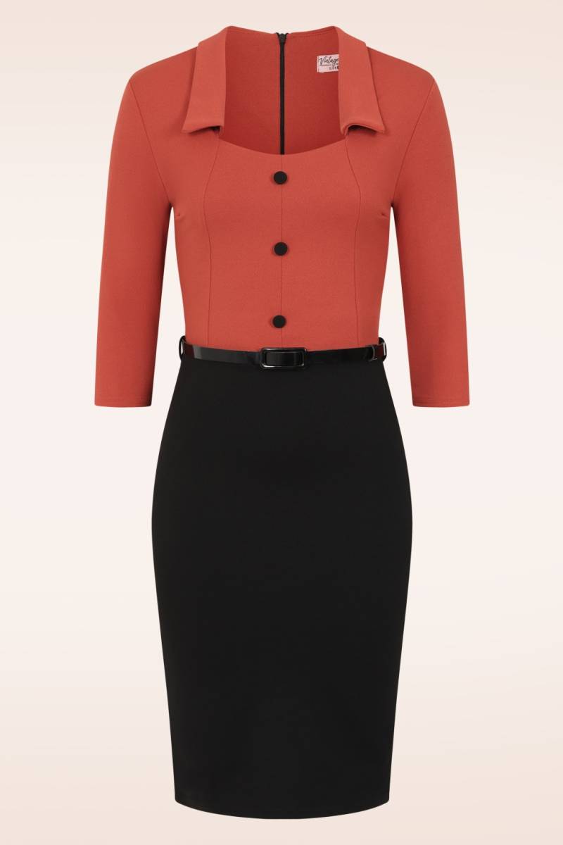 Carla Etuikleid in Schwarz und Orange Carla Etuikleid in Schwarz und Orange von vintage chic for topvintage