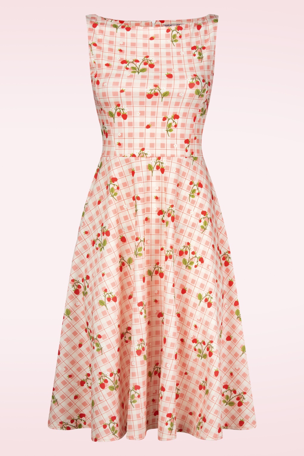 Cindi Strawberry Gingham Swing Kleid in Off White und Rosa von vintage chic for topvintage
