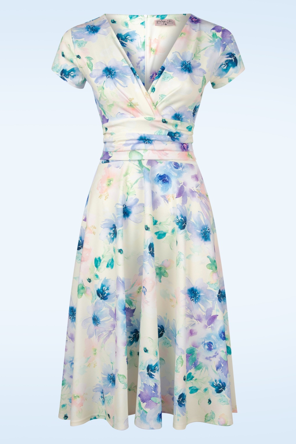 Esmeralda Aquarel Flower Swing Kleid in Pastellgelb von vintage chic for topvintage