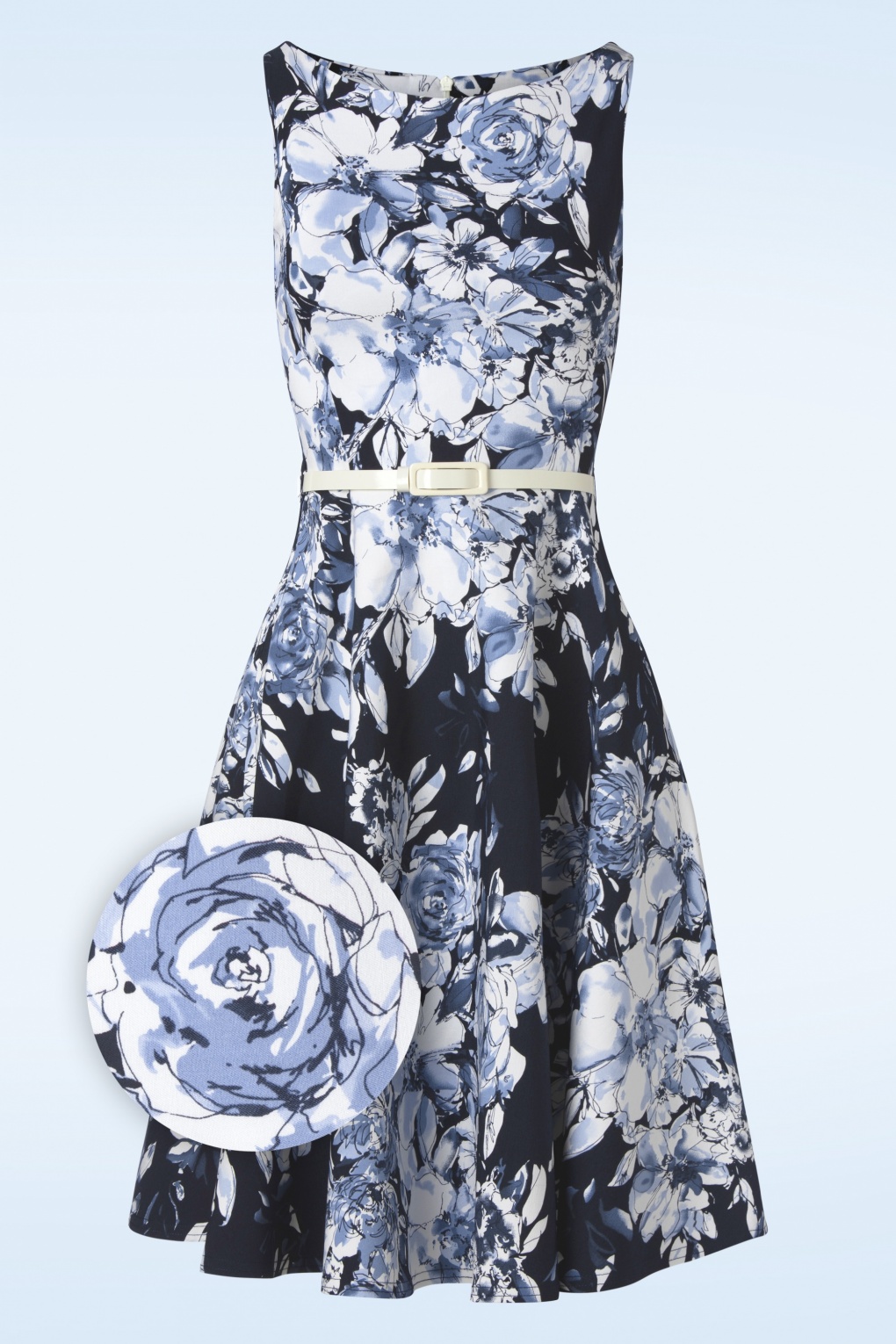Francine Flower Swing Kleid in Navy und Weiß von vintage chic for topvintage
