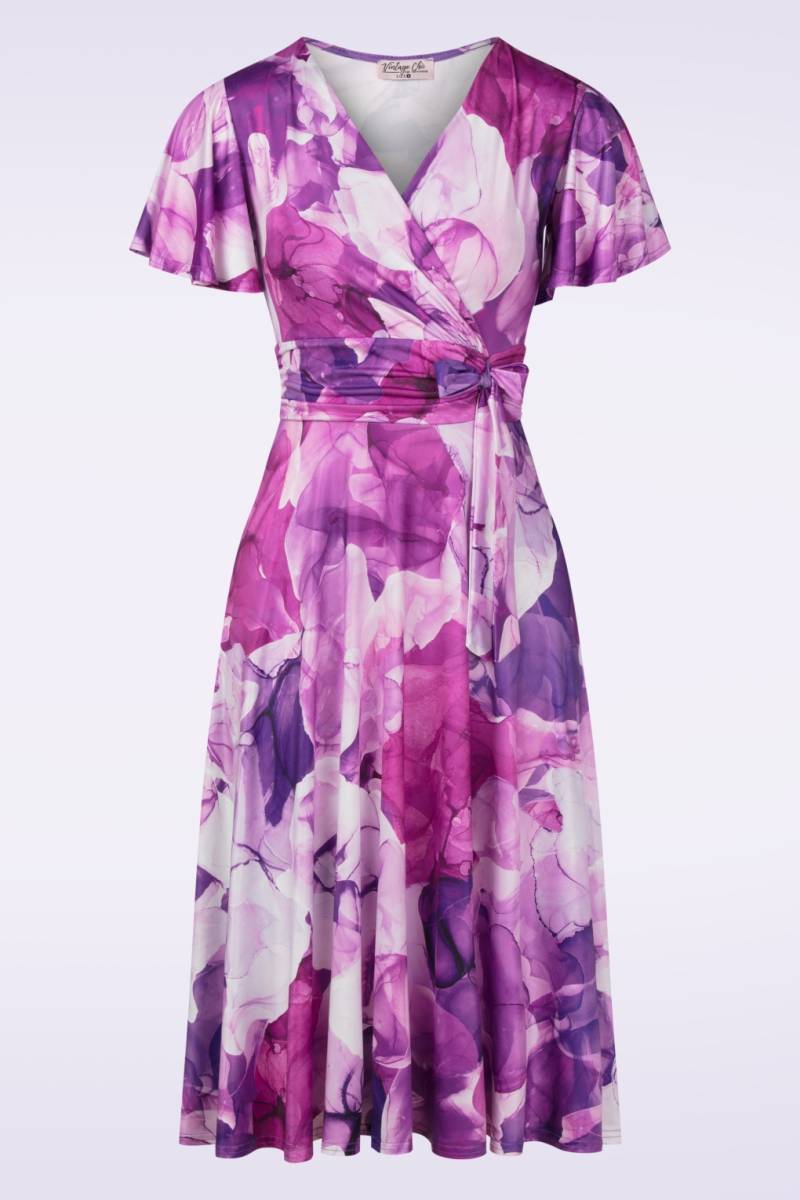 Irene Aquarel Cross Over Swingkleid in Lila von vintage chic for topvintage