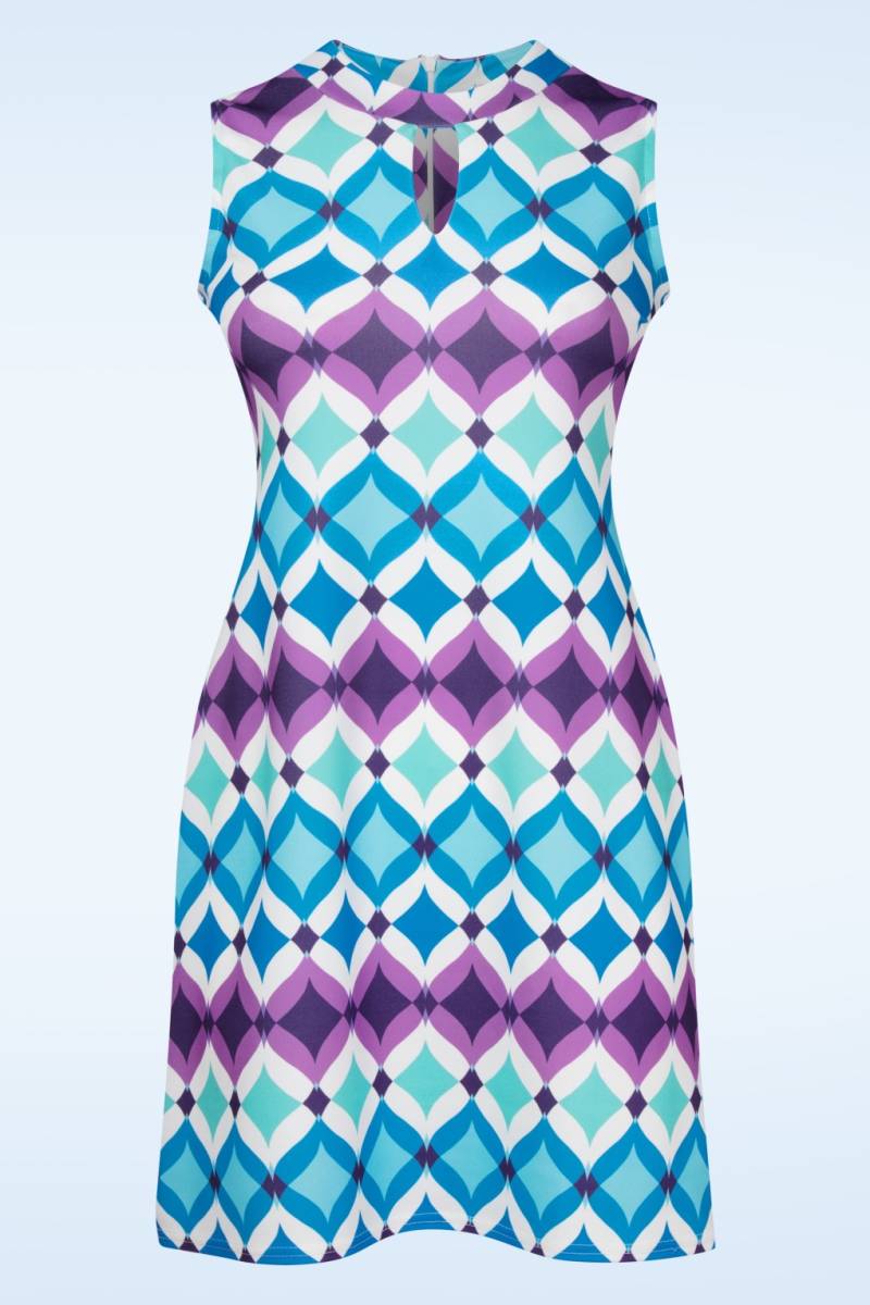 Sammi Retro A-Linien Kleid in Lila und Blau von vintage chic for topvintage