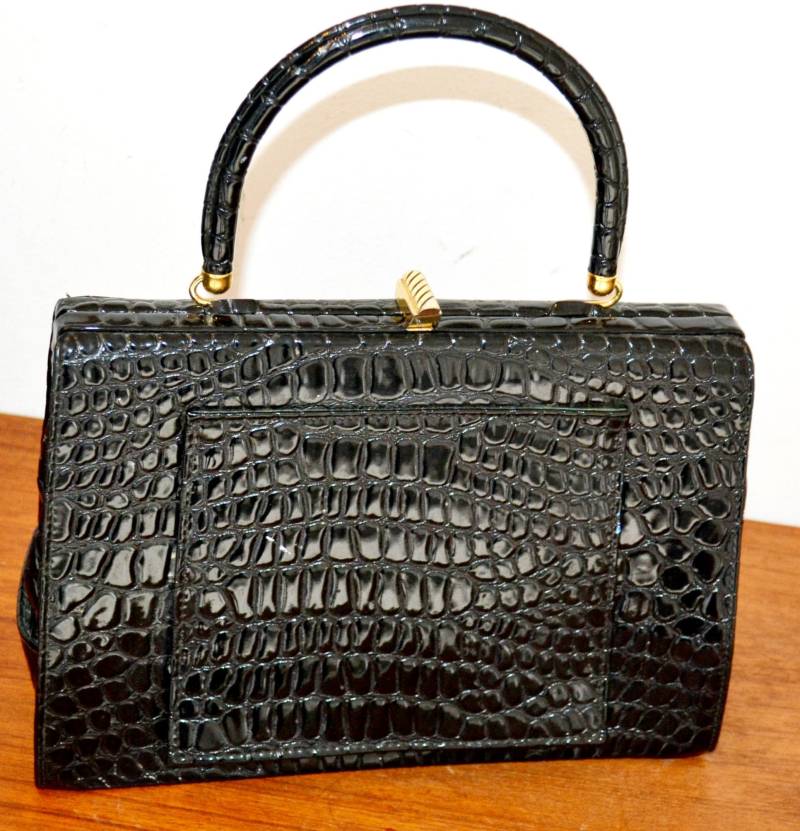 Schöne Edle Vintage Handtasche Aus Den 50Er Jahren Schwarz/Grün Retro Mid Century Shabby Chic Fifties Clothing Second Hand Wear von vintageBagsAndCo