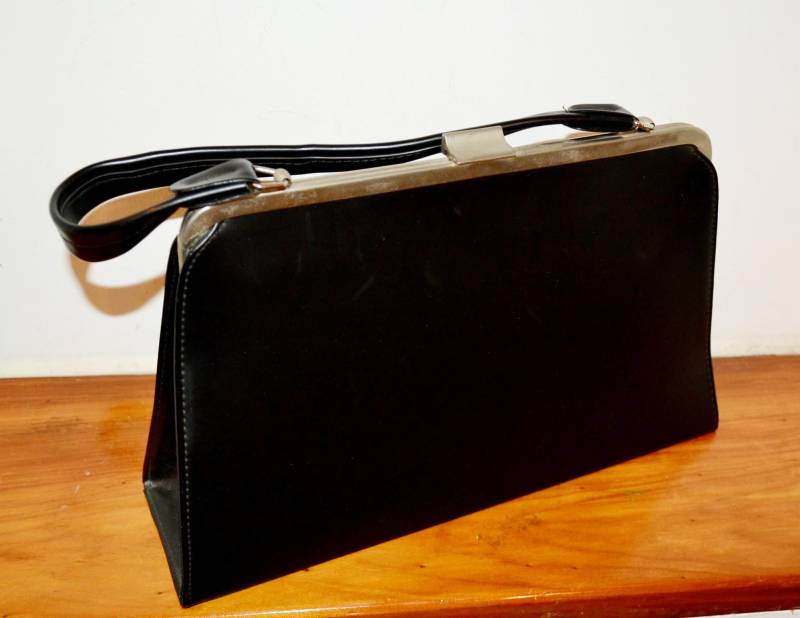 Schöne Edle Vintage Handtasche Aus Den 50Er Jahren Schwarz Retro Mid Century Shabby Chic Fifties Clothing Second Hand Wear von vintageBagsAndCo