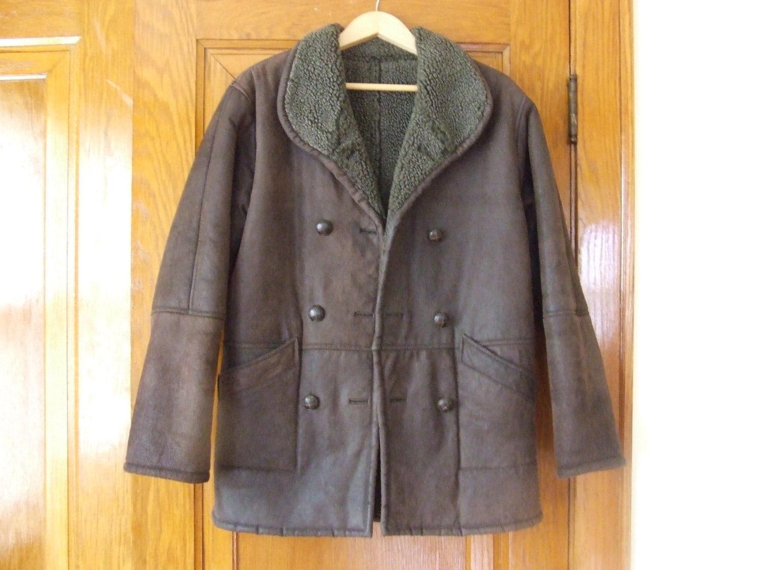 Vtg 90's Braune Leder Wendefell Gefütterte Damen Winterjacke/Größe Klein Kostenloser Versand von vintageandpurple