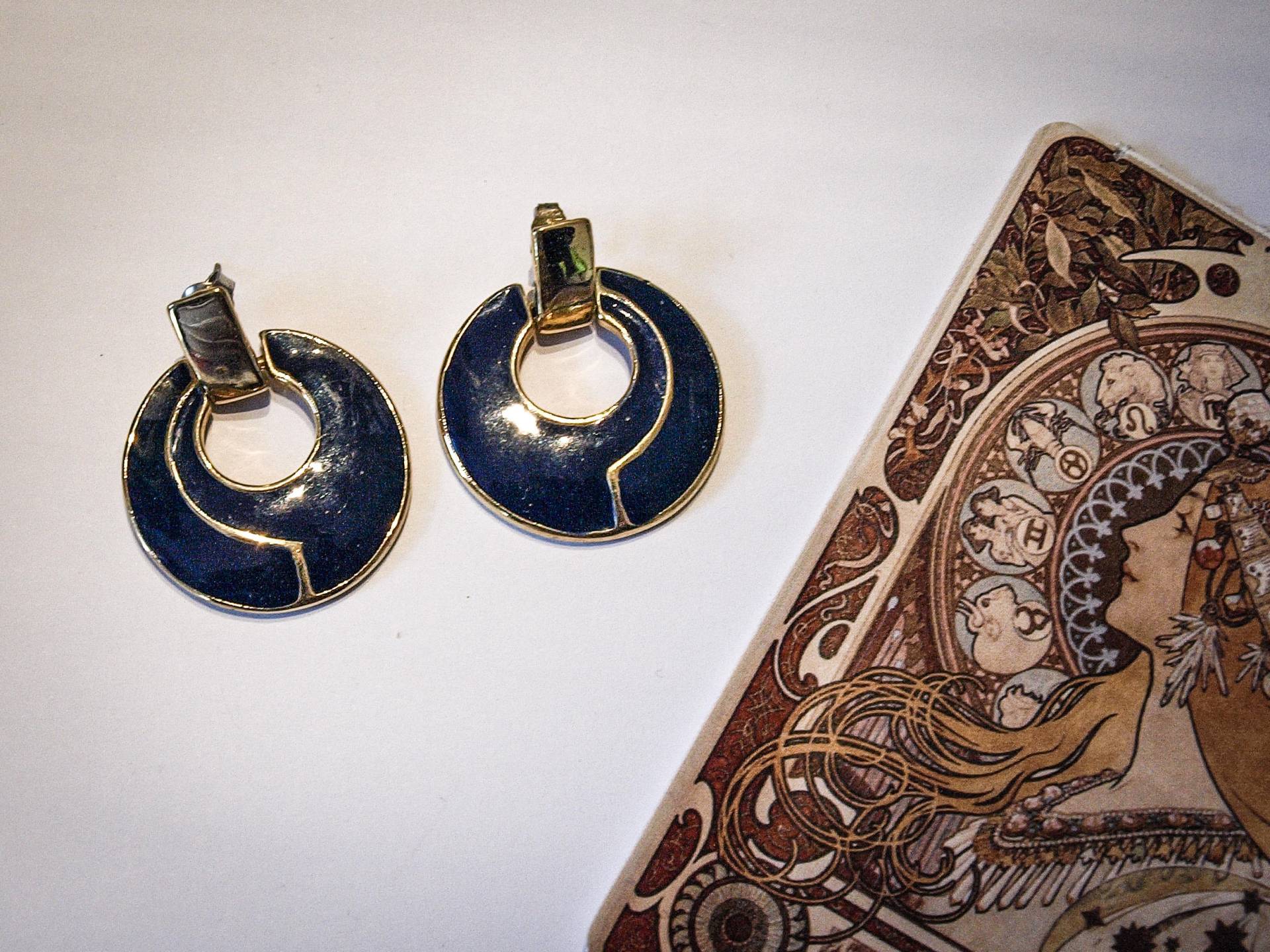 Kreisförmige Blaue Vintage Ohrstecker Ohrringe von vintagebypandora