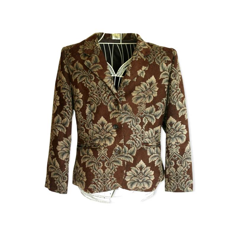 Blumenblazer/Braune Jacke Brauner Blazer Retrojacke Hipsterjacke Boho-Chic-Jacke von vintagecatalunya