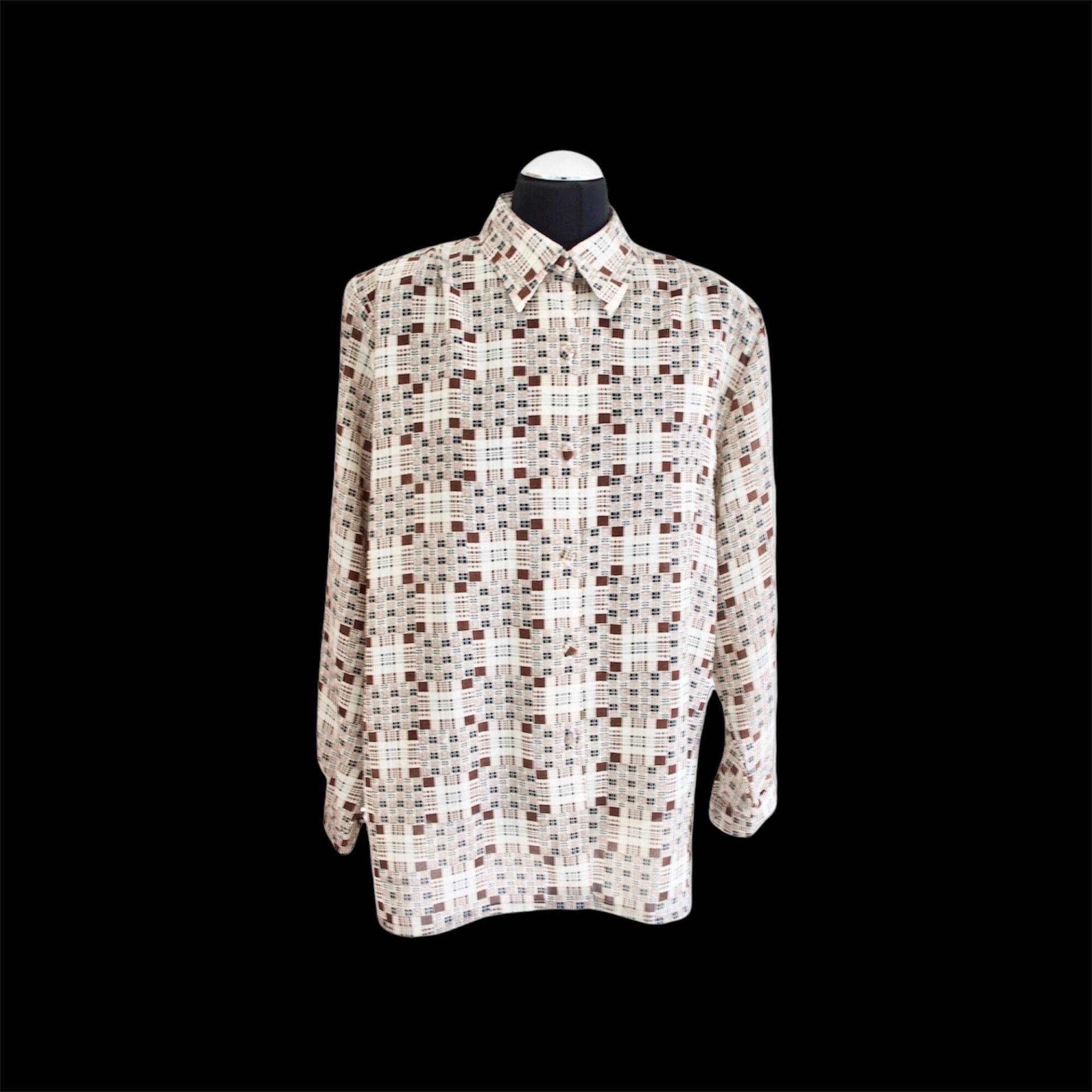 Hemdbluse/Biege Shirt Braune Bluse Bedrucktes Hemd Bedruckte Große von vintagecatalunya