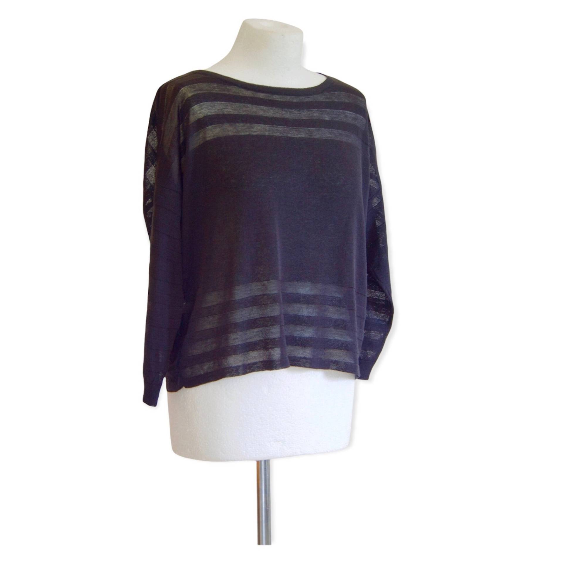 Schwarz Gestreiftes Trikot/Schwarz Gestreifter Pullover Gestreifte Bluse Schwarzes Transparentes T-Shirt Schwarze von vintagecatalunya