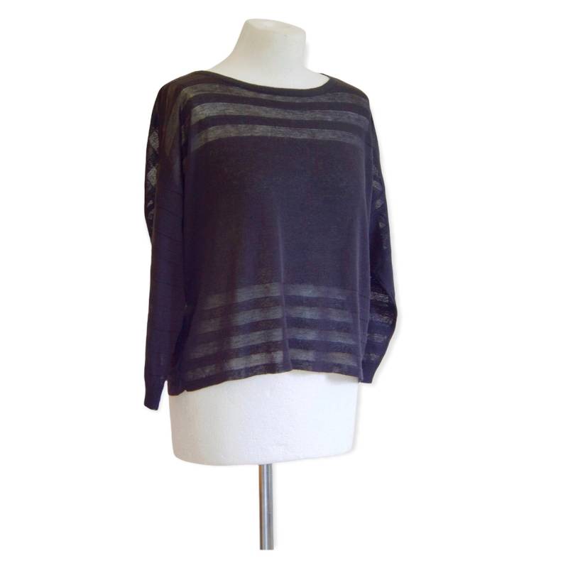 Schwarz Gestreiftes Trikot/Schwarz Gestreifter Pullover Gestreifte Bluse Schwarzes Transparentes T-Shirt Schwarze von vintagecatalunya