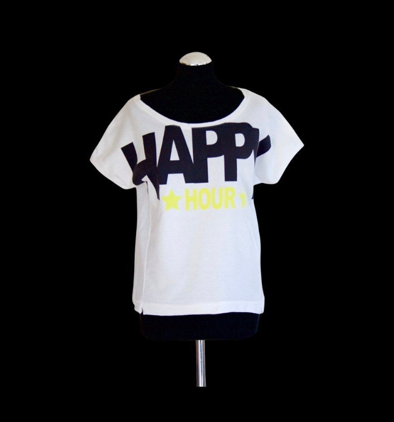 Weißes T-Shirt/Kurzarm-T-Shirt Weißer Baumwollpullover Happy Boho von vintagecatalunya