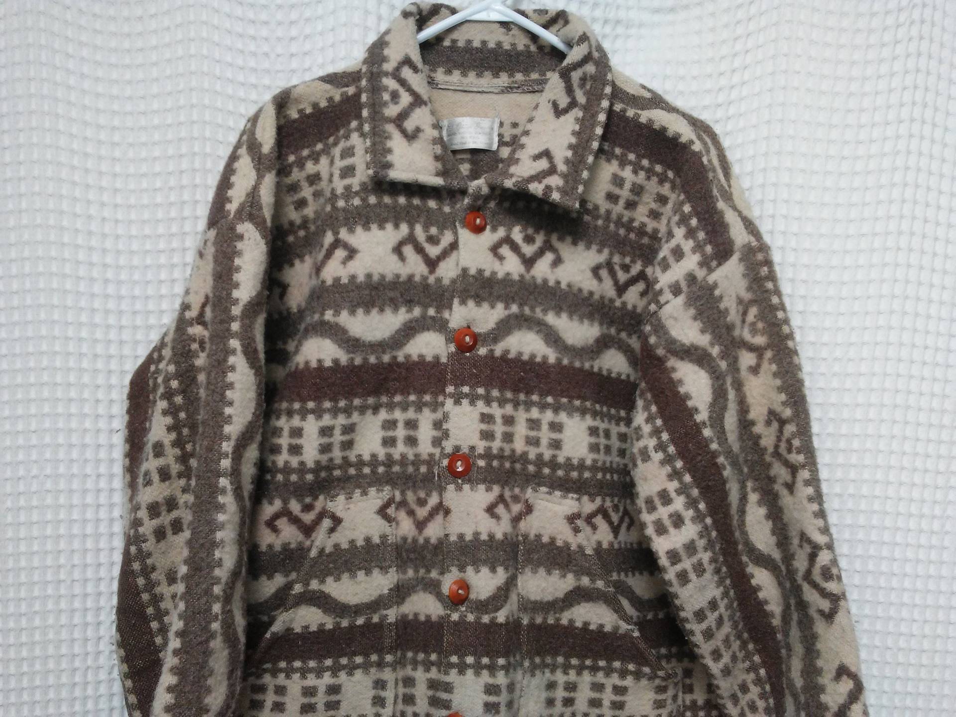 Vintage Ecuador Wolldecke Mantel Boho Jacke Native Southwest Heavy Handmade El Gringo Importe Knopf Frontmantel Herren L Hippie Grunge von vintagecomeups