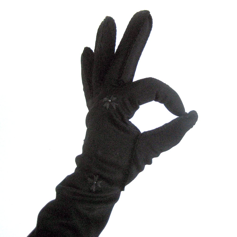 Schwarze Perlen Abend Handschuhe Ausgezähnte Manschette, Glamour Girl Stil von vintagedame