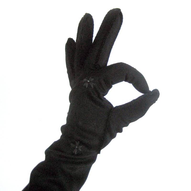 Schwarze Perlen Abend Handschuhe Ausgezähnte Manschette, Glamour Girl Stil von vintagedame