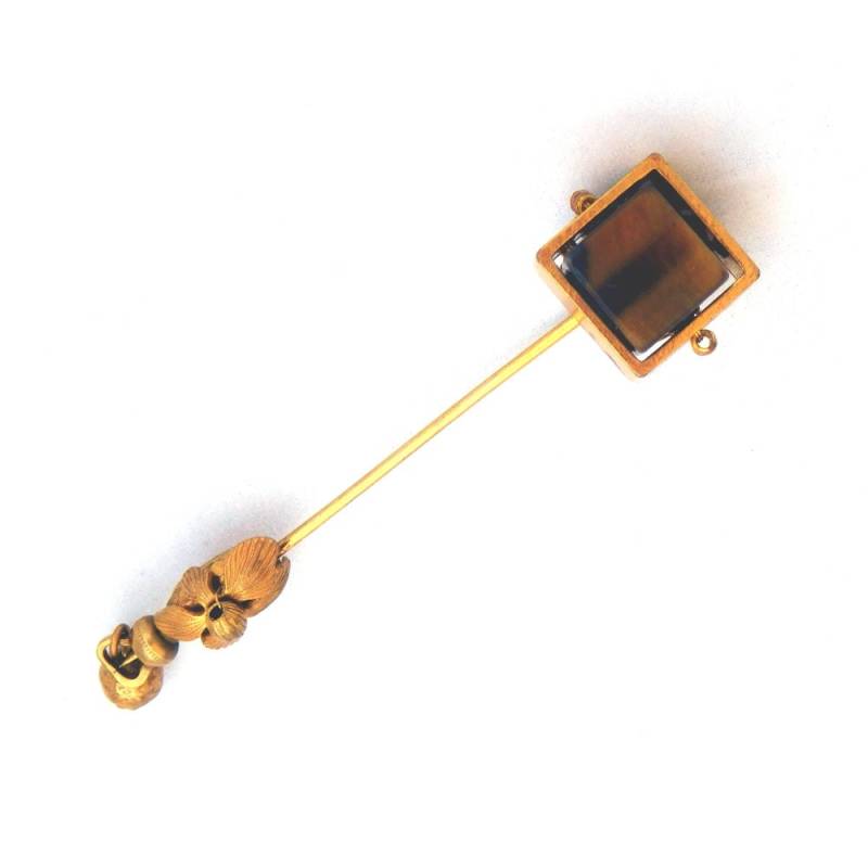 Jahrgang Unmarkierte Miriam Haskell Platz Tigerauge Und Goldtone Stick Pin - Echte Natürliche Tiger Eye Cube Mitte Des Jahrhunderts Modernen von vintagedazzle