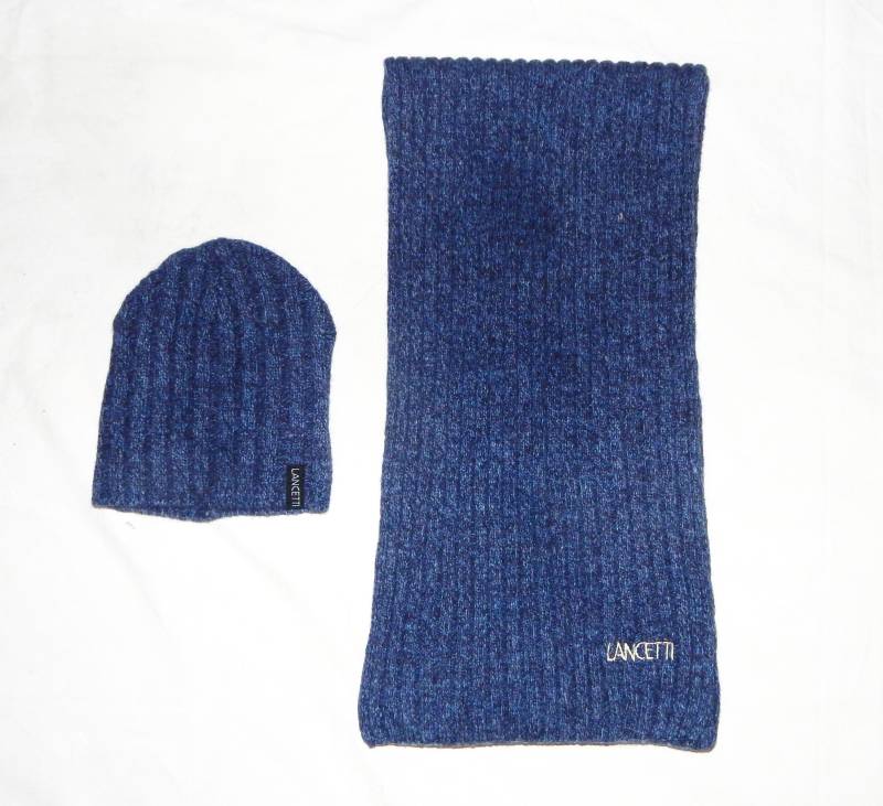Lancetti Vintage 90Er Blau Melange Woll Set 2 Stk., Schal Und Mütze Unisex, Größe M/L | cm 190 X 25 Lancetti Vintage 90Er Blau Melange Woll Set 2 Stk., Schal Und Mütze Unisex, Größe M/L | cm 190 X 25 von vintagefashion4all