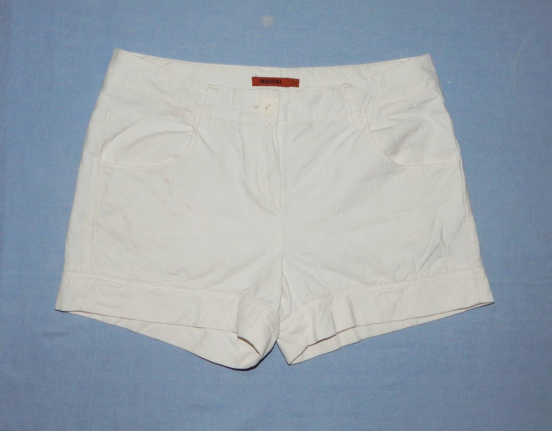 Missoni Vintage Rare Girl/Women Es White Cotton Slim Fit Short Shorts, Size S | 14, 42-Italia von vintagefashion4all