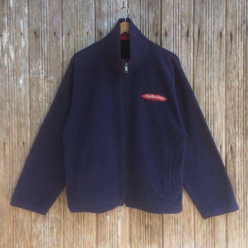 Selten Budweiser Sport-Logo-Pulloverjacke Mit Durchgehendem Reißverschluss von vintagegallaggers